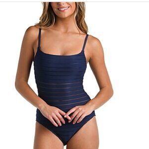 La Blanca Ribbed One Piece Swimsuit Blue Size 14 9136